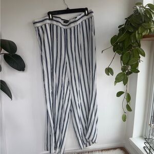 LOFT Navy and White Striped Trousers